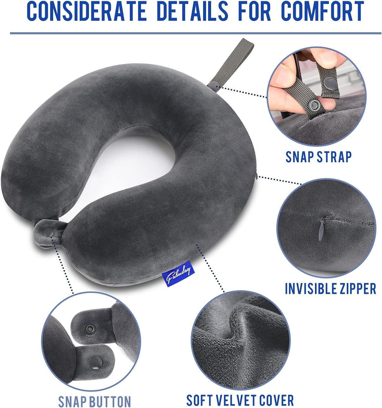Travel Pillow Memory Foam for Airplanes - Neck Pillow for Traveling, Car, Home, Flight Pillow for Sleeping with Attachable Snap Strap Soft Washable Cover, Provide Head Neck Support Rest, Dark Gray - Image 6