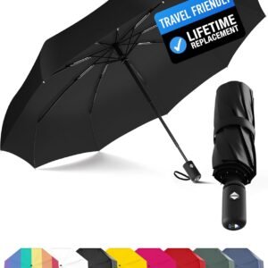 Rain-Mate Windproof Compact Umbrellas for Rain - Strong Reinforced Fiberglass Rib Design & Auto Open & Close - Portable Folding Travel Umbrella - Lightweight & Packable for Women & Men, Easy Collapse