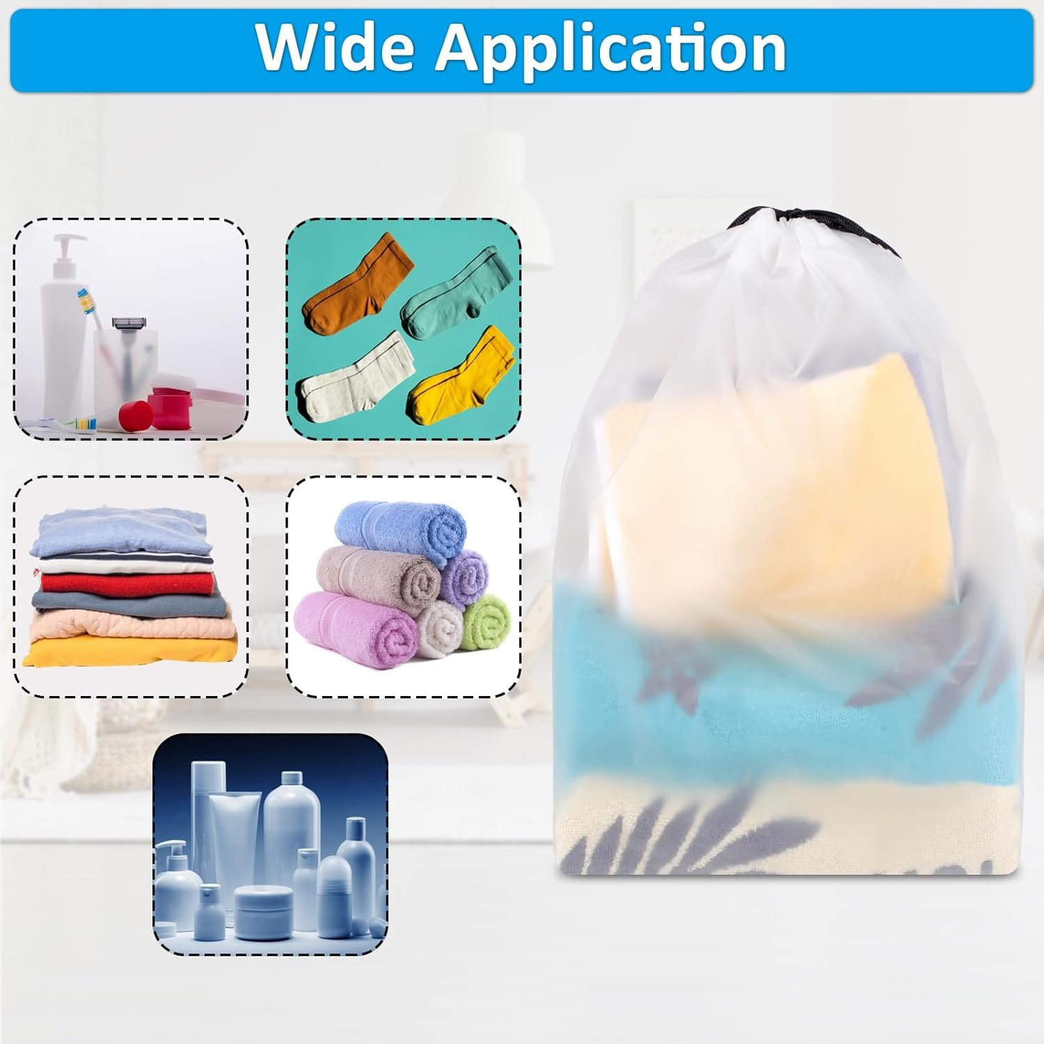 COIDEA, Waterproof Travel Drawstring Shoe Bags for Packing, Storage, Travel Essentials for Men and Women, 15.7 x 11.8 inches, Clear, 5 pieces - Image 6