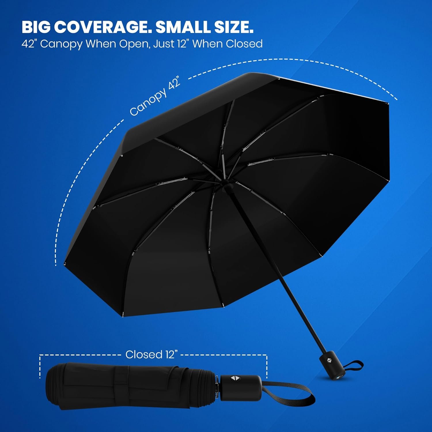 Rain-Mate Windproof Compact Umbrellas for Rain - Strong Reinforced Fiberglass Rib Design & Auto Open & Close - Portable Folding Travel Umbrella - Lightweight & Packable for Women & Men, Easy Collapse - Image 2