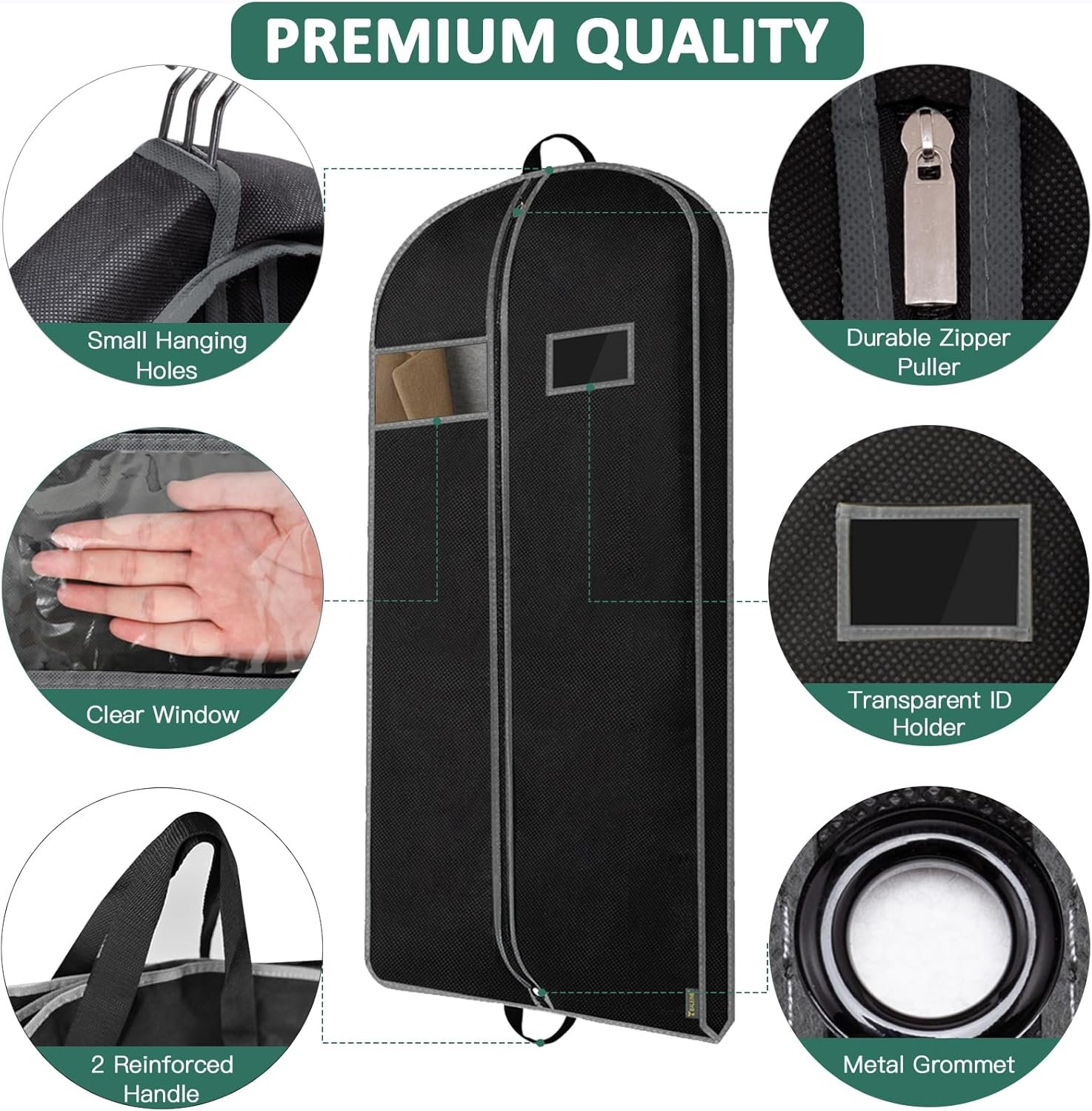 BALEINE 1PK Heavy Duty Garment Bag with Shoe Storage Travel Bag for Dresses, Suit, Coats Travel Essential (43", Black) - Image 5