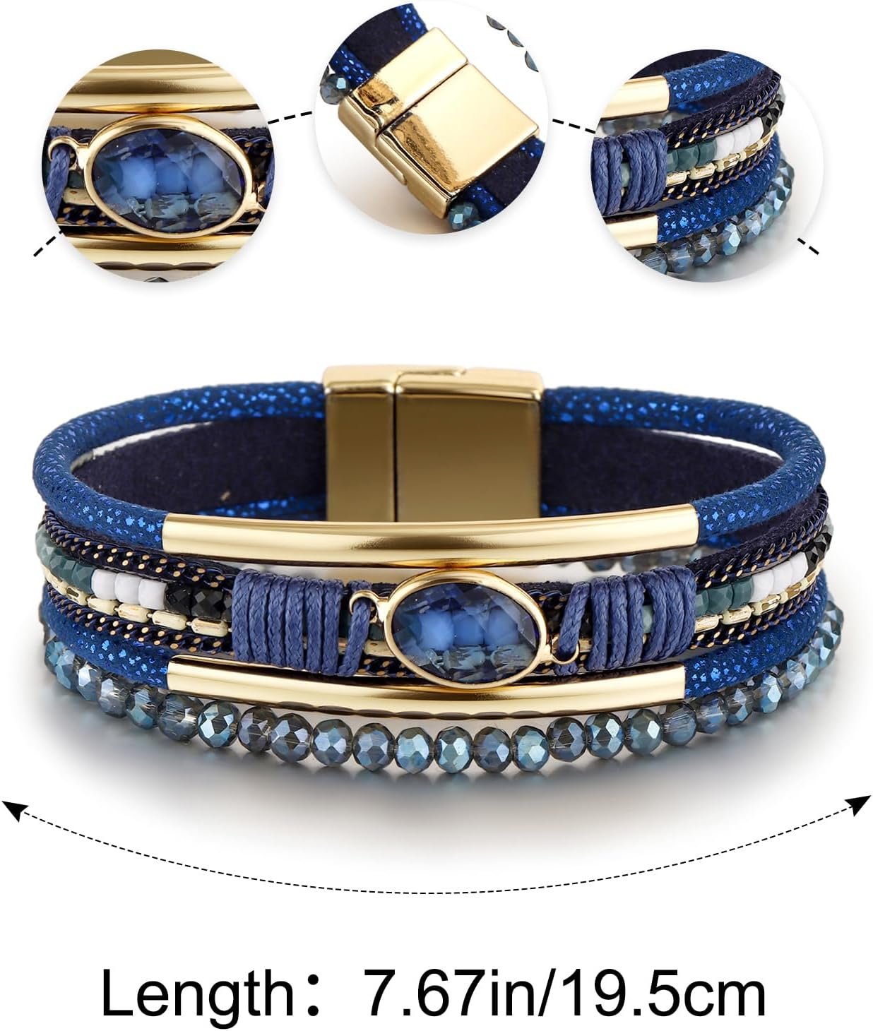 Edoneery Leather Wrap Bracelet for Women, Boho Handmade Multi-Layer Cuff with Crystal Beads Heart, Stackable Bangle Western Jewelry Gift - Image 7