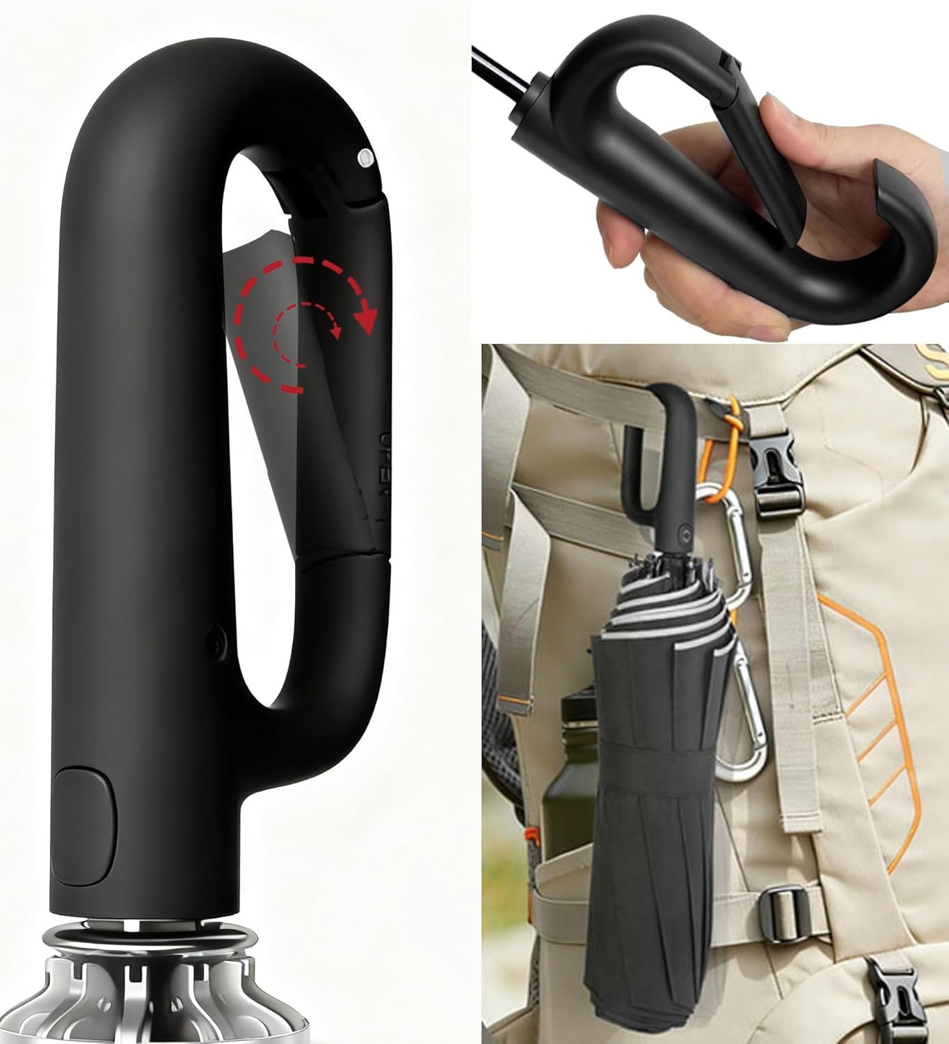 SIEPASA Travel Umbrella with Carabiner Handle - Windproof 10 Ribs Auto Open/Close for Rain & Sun Protection, Compact Portable Clip-on Backpack Design with Safety Reflective Strip. - Image 6
