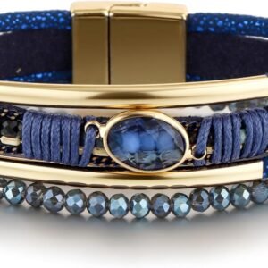 Edoneery Leather Wrap Bracelet for Women, Boho Handmade Multi-Layer Cuff with Crystal Beads Heart, Stackable Bangle Western Jewelry Gift