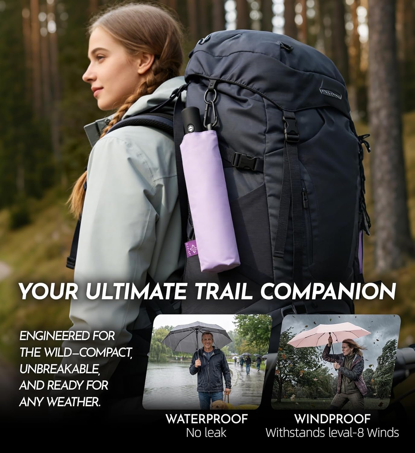 Compact Travel Windproof Umbrella, 43" Auto open/close Folding Quick Dry Umbrellas for Rain, Lightweight Portable Small for Backpack Car, Thoughtful Gift for Women Men Kids, TSA Approved - Image 6