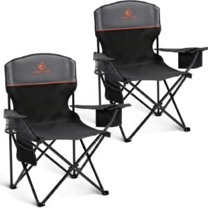 ALPHA CAMP Camping Chairs 350LBS Capacity, Heavy Duty Folding Chair with 4-Can Cooler Bag, Portable Outdoor Chair with Cup Holder for Adults, Collapsible for Tailgating, Beach, Fishing