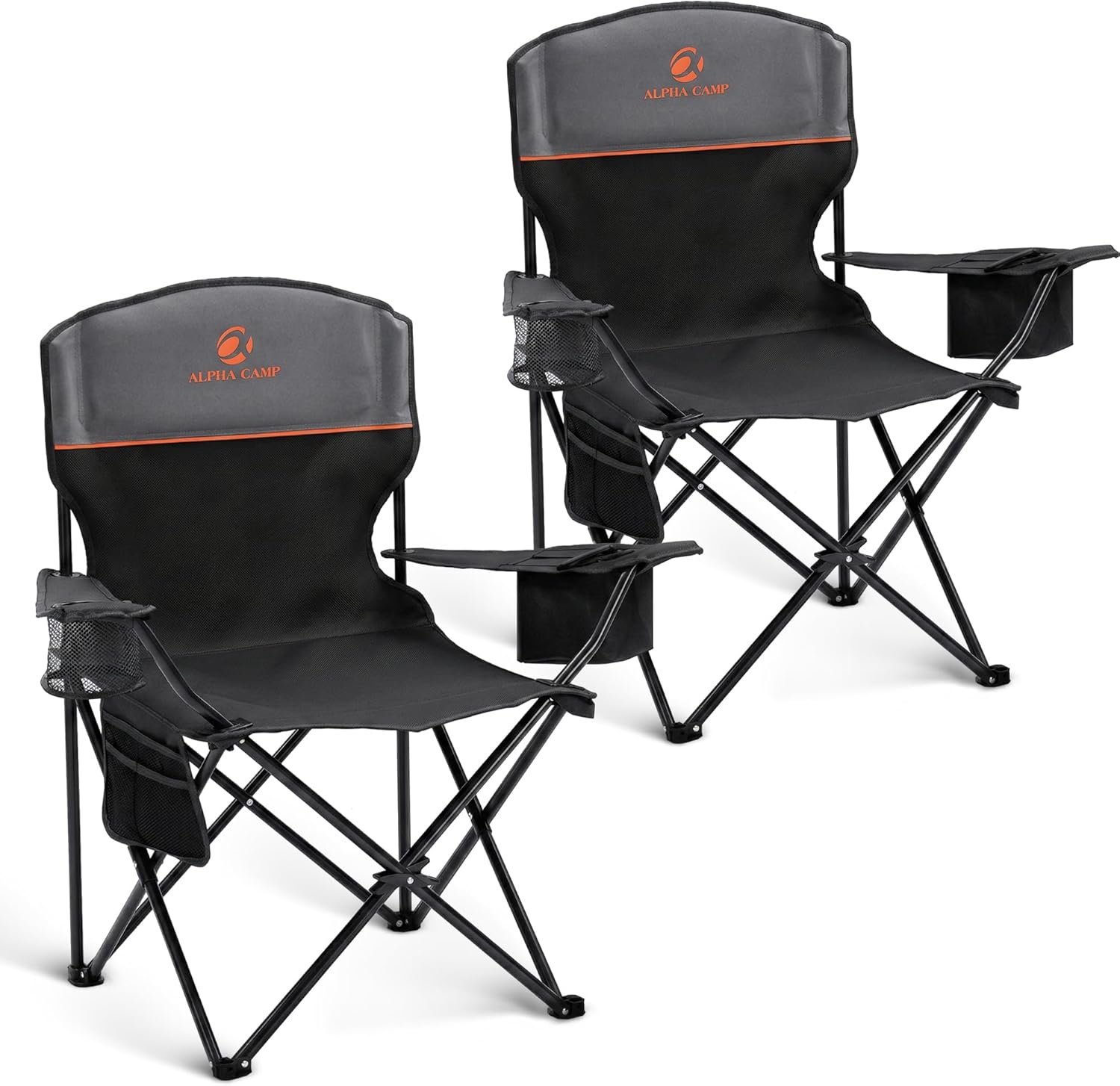 ALPHA CAMP Camping Chairs 350LBS Capacity, Heavy Duty Folding Chair with 4-Can Cooler Bag, Portable Outdoor Chair with Cup Holder for Adults, Collapsible for Tailgating, Beach, Fishing