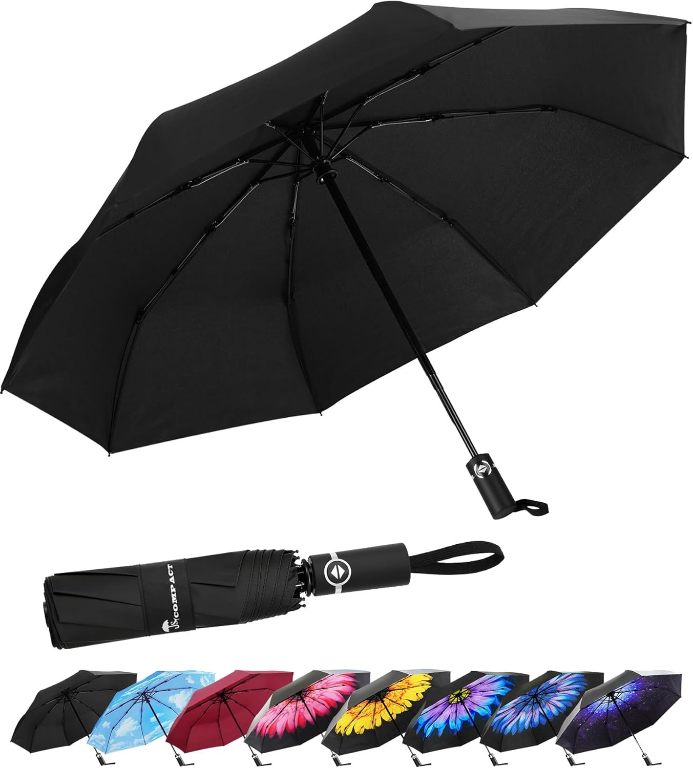 SY COMPACT Travel Umbrella for Rain, Windproof Automatic Compact Umbrella, UV Sun Protection, Lightweight Waterproof Travel Size for Backpack & Car, Factory Direct