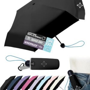 Mini Travel Umbrella for Rain - 43" Large Coverage Small Compact Umbrella, Reinforced Strong Frame, Lightweight Portable Parasol with UPF 100+ UV Protection, Gifts for Adults, Seniors & Students