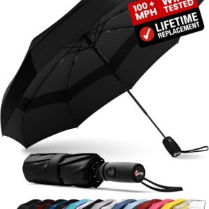 Repel Windproof Travel Umbrella - Compact & Withstands Winds up to 100MPH , Strongest Premium Auto Folding Umbrella for Rain and Sun - Durable, Light & Portable for Women & Men , Fits Backpack & Cars