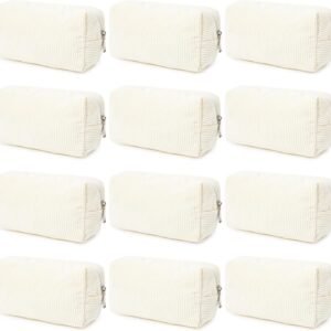 SOIDRAM 12 Pieces Makeup Bag Corduroy Cosmetic Bag Beige Makeup Pouch Travel Toiletry Bag Organizer Cute Makeup Brushes Storage Bag for Women