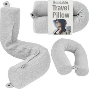 Dot&Dot Twist Memory Foam Travel Pillow for Airplane, Car and Home, Travel Neck Pillow for Sleeping, Airplane Pillow for Neck Support, Chin, Lumbar and Leg, Adjustable Bendable Neck Roll Pillow