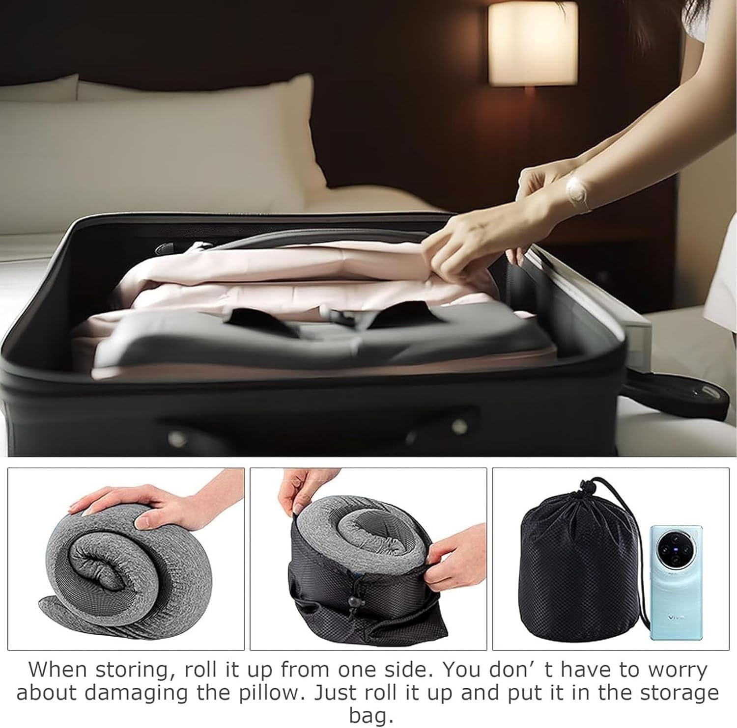 WEERSHUN Travel Pillow for Airplanes, 2026 New Memory Foam Neck Pillow with Chin Wrap for Traveling, Suitable for Airplanes, Offices and Cars (Dark Gray) - Image 5