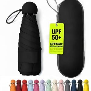 Mini Umbrella for Purse with Case, Sturdy Travel Essentials, UV Sun Protection Lightweight Compact Manual Open Close, Tiny Pocket Fits Purse Backpack, Women Kids Men