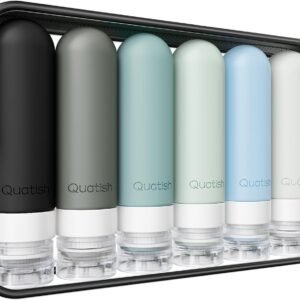 Quatish Travel Bottles for Toiletries 6 Pack, Original Patented Leakproof 3 oz Tsa Approved Travel Size Containers, BPA Free Silicone Shampoo and Conditioner Bottles, Cruise Camping Essentials, Black