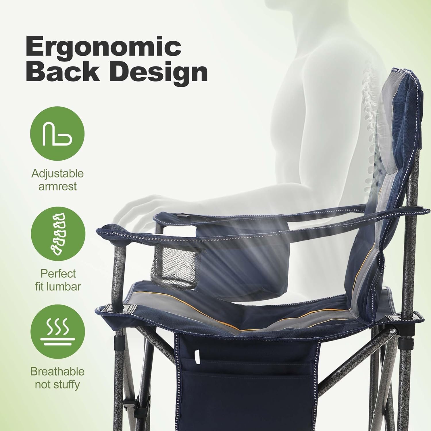 LET'S CAMP Folding Camping Chair Oversized Heavy Duty Padded Outdoor Chair with Cup Holder Storage and Cooler Bag, 450 LBS Weight Capacity, Thicken 600D Oxford,2 Pack - Image 8