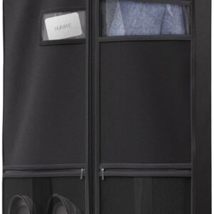 Lazebox 43" Travel Garment Bag with Accessories Zipper Pocket, Heavy Duty Suit Bag for Suits, Tuxedos, Dresses, Coats, Black, 1 pack
