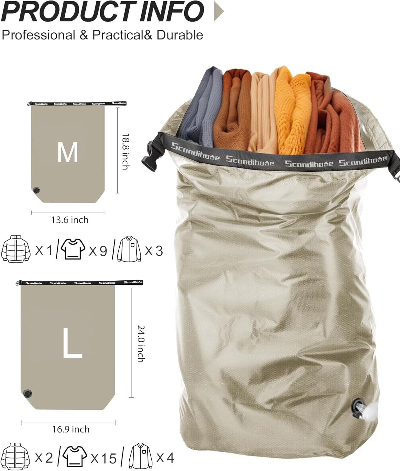 Travel Laundry Bag, Pump-Free Vacuum Compression Dirty Clothes Bag for Suitcases, Large Waterproof Wet Dry Bag, Space Saver Reusable Laundry Bag for Cruise Essentials, Road Trip & Dorm, Grey - Image 2