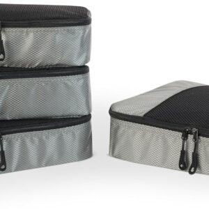 Amazon Essentials 4-Piece Packing Cubes Travel Accessories Set, Space-Saving Luggage Organizer with Double Zipper, Mesh Top Panel, Medium, Gray (Previously Amazon Basics)