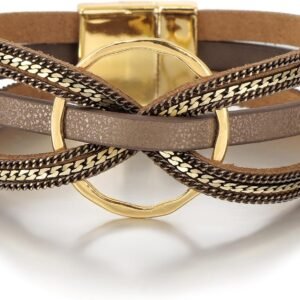 Edoneery Leather Wrap Bracelet for Women, Boho Handmade Multi-Layer Cuff with Crystal Beads Heart, Stackable Bangle Western Jewelry Gift