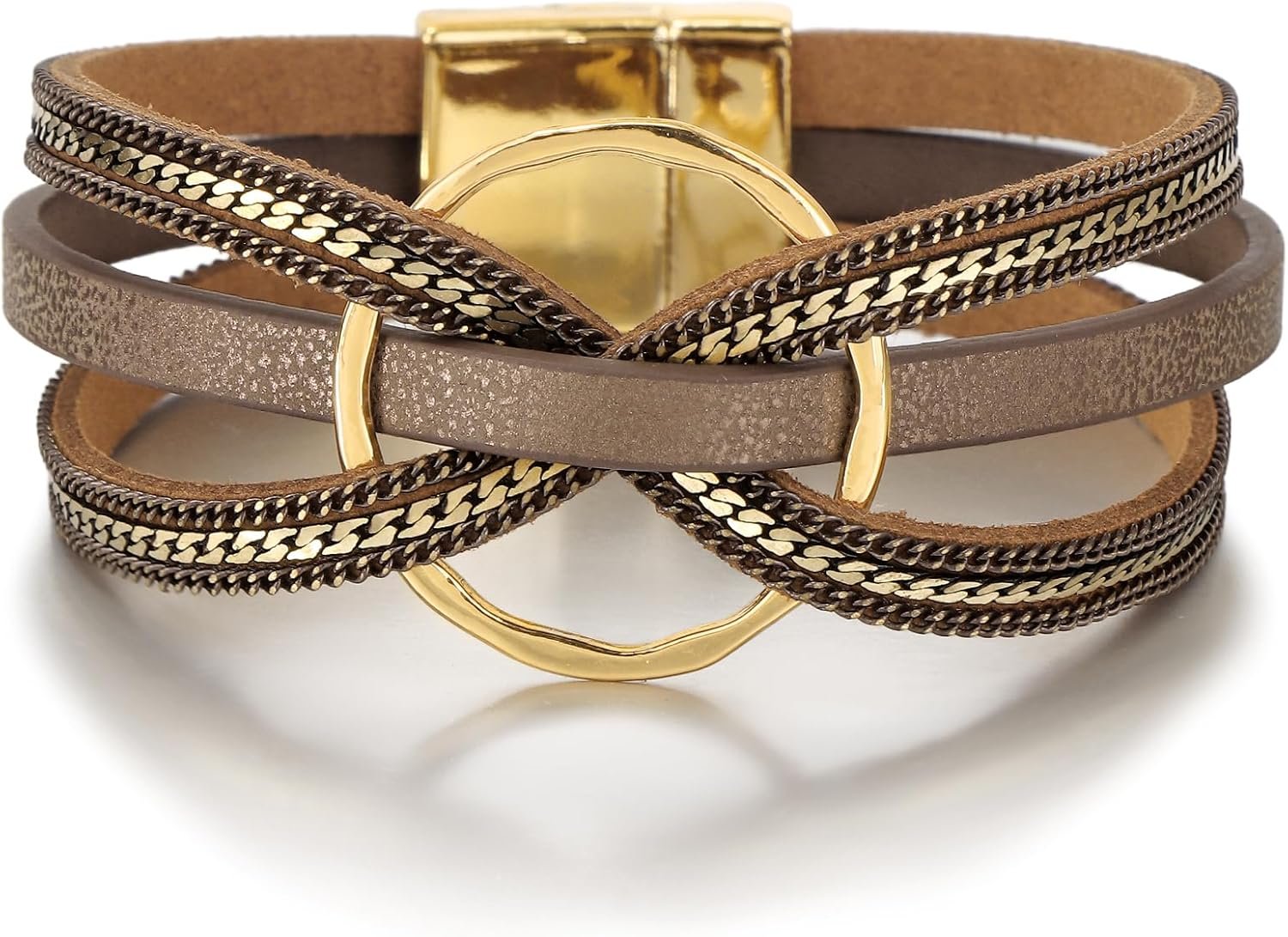 Edoneery Leather Wrap Bracelet for Women, Boho Handmade Multi-Layer Cuff with Crystal Beads Heart, Stackable Bangle Western Jewelry Gift