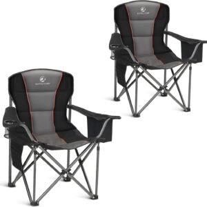 ALPHA CAMP Heavy Duty Camping Chair 500LBS Capacity, Oversized Folding Chair for Heavy People, Padded Portable Outdoor Chair with Cooler Bag & Cup Holder for Camping, Fishing, Beach