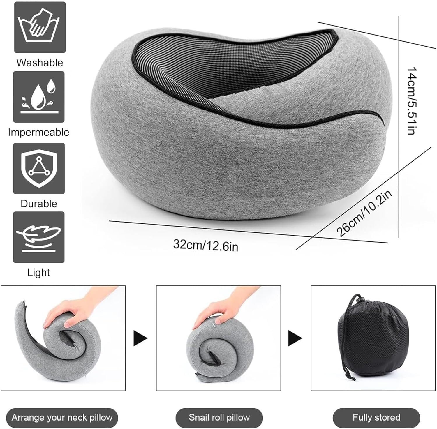 WEERSHUN Travel Pillow for Airplanes, 2026 New Memory Foam Neck Pillow with Chin Wrap for Traveling, Suitable for Airplanes, Offices and Cars (Dark Gray) - Image 2