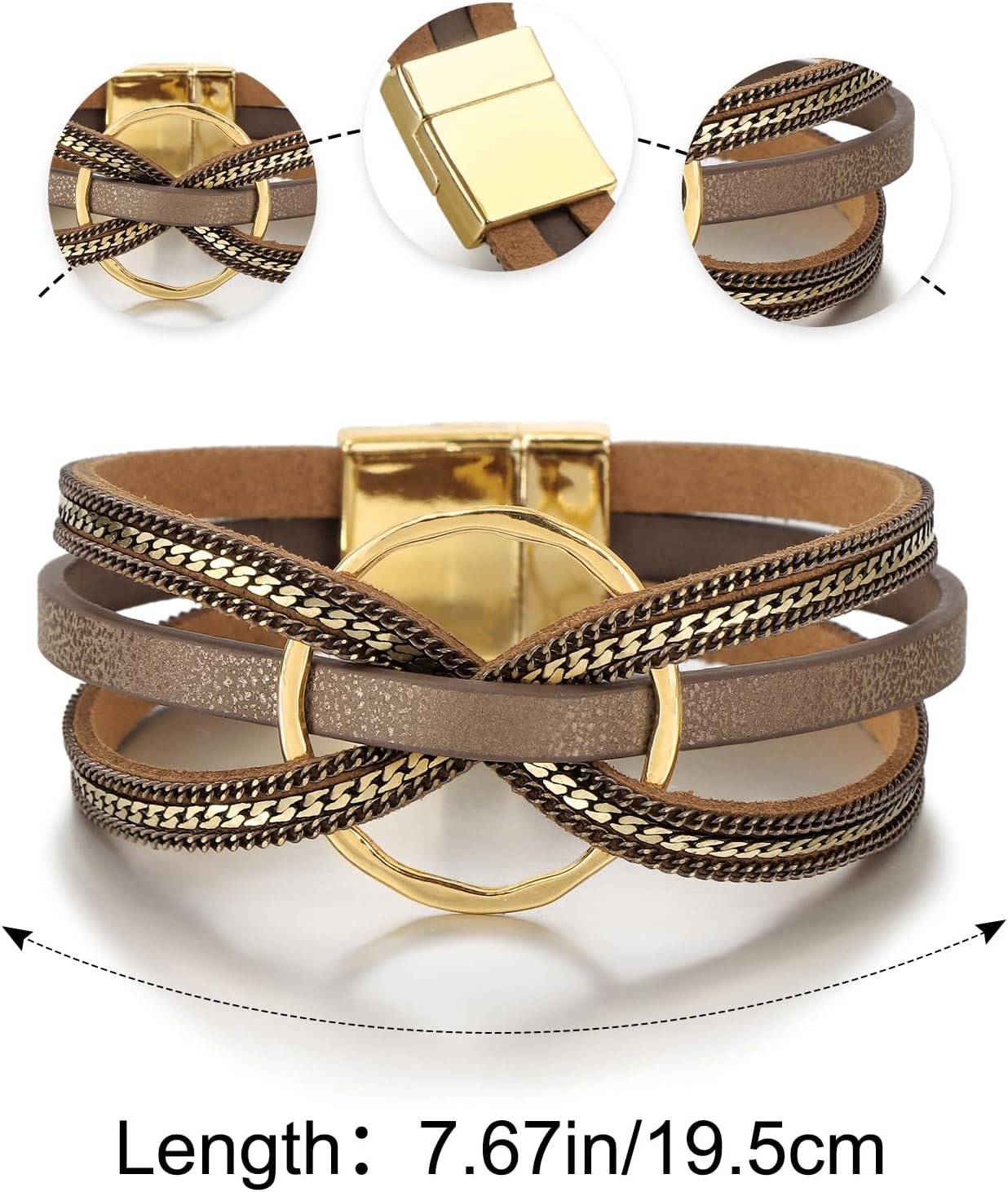 Edoneery Leather Wrap Bracelet for Women, Boho Handmade Multi-Layer Cuff with Crystal Beads Heart, Stackable Bangle Western Jewelry Gift - Image 7