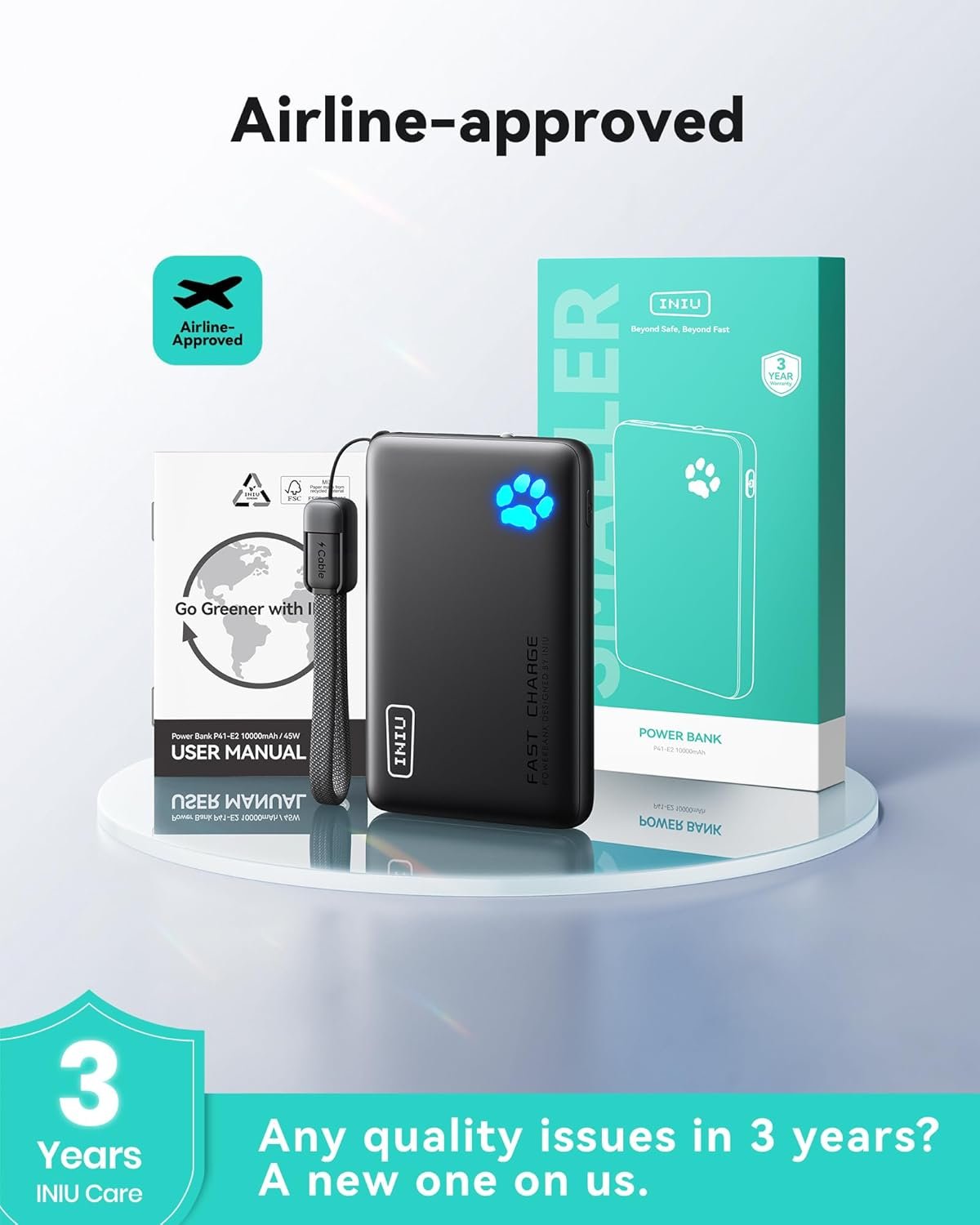INIU 45W Fast Charging Portable Charger, 40% Smaller 10000mAh with Detachable Cable, Flight-Safe Travel Power Bank, USB C External Phone Battery Pack for iPhone 17 16 Pro iPad Samsung S26 Google etc - Image 7
