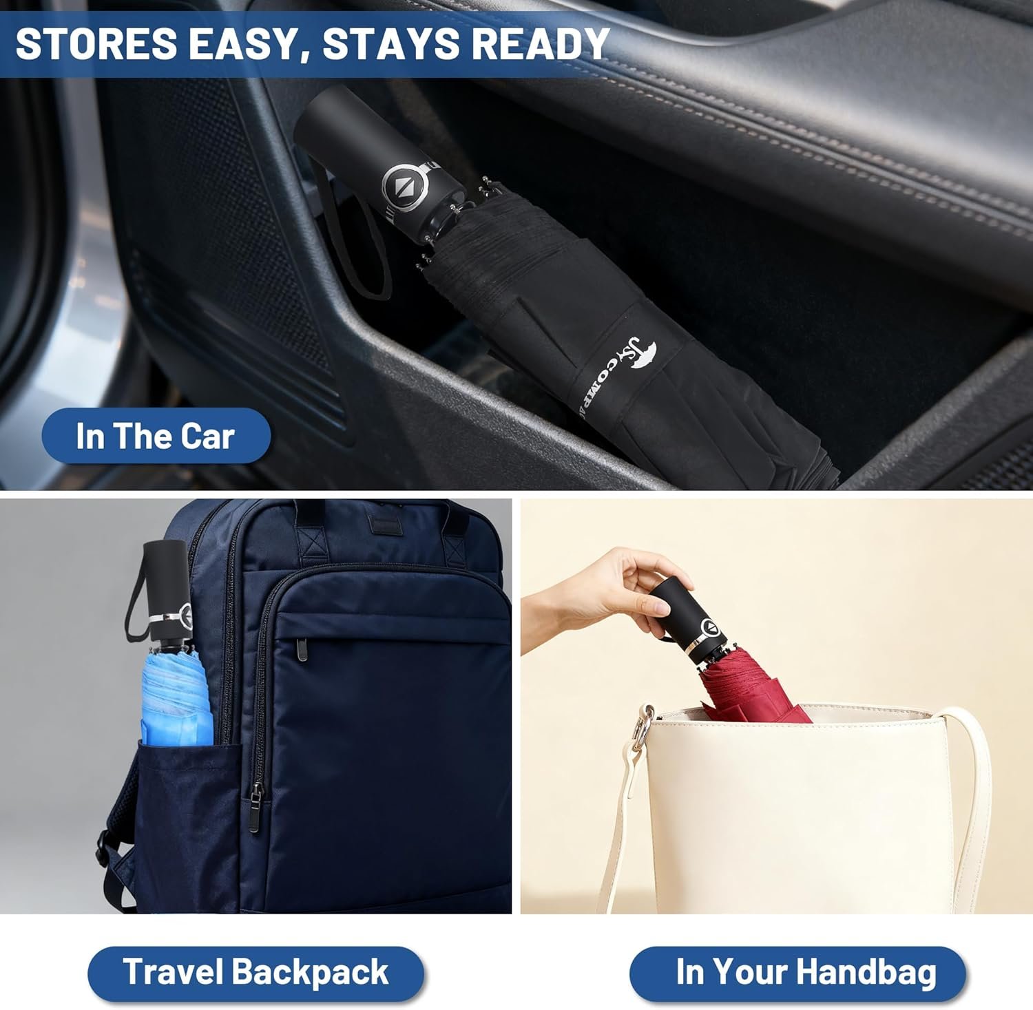 SY COMPACT Travel Umbrella for Rain, Windproof Automatic Compact Umbrella, UV Sun Protection, Lightweight Waterproof Travel Size for Backpack & Car, Factory Direct - Image 5