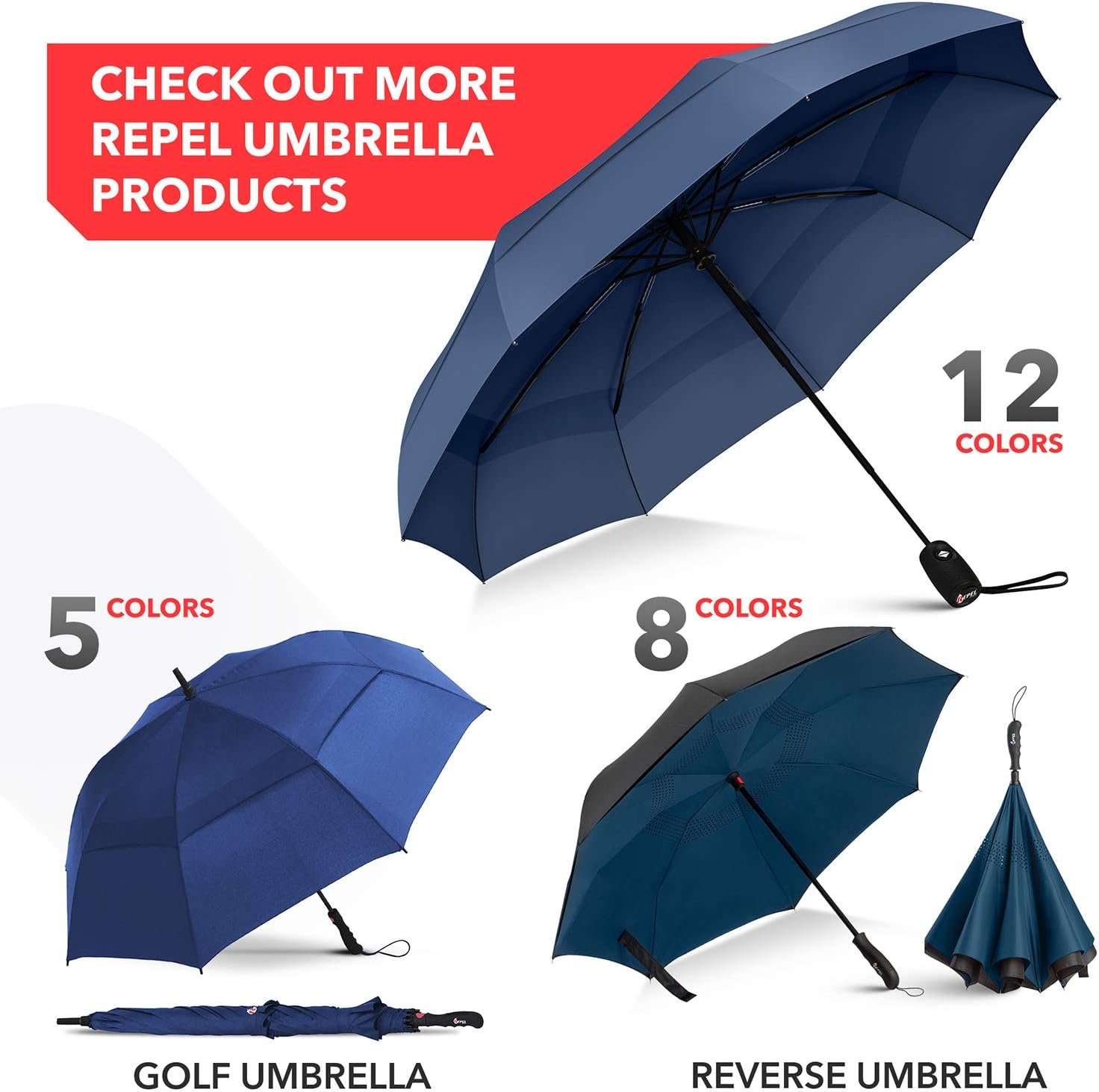 Repel Windproof Travel Umbrella - Compact & Withstands Winds up to 100MPH , Strongest Premium Auto Folding Umbrella for Rain and Sun - Durable, Light & Portable for Women & Men , Fits Backpack & Cars - Image 9