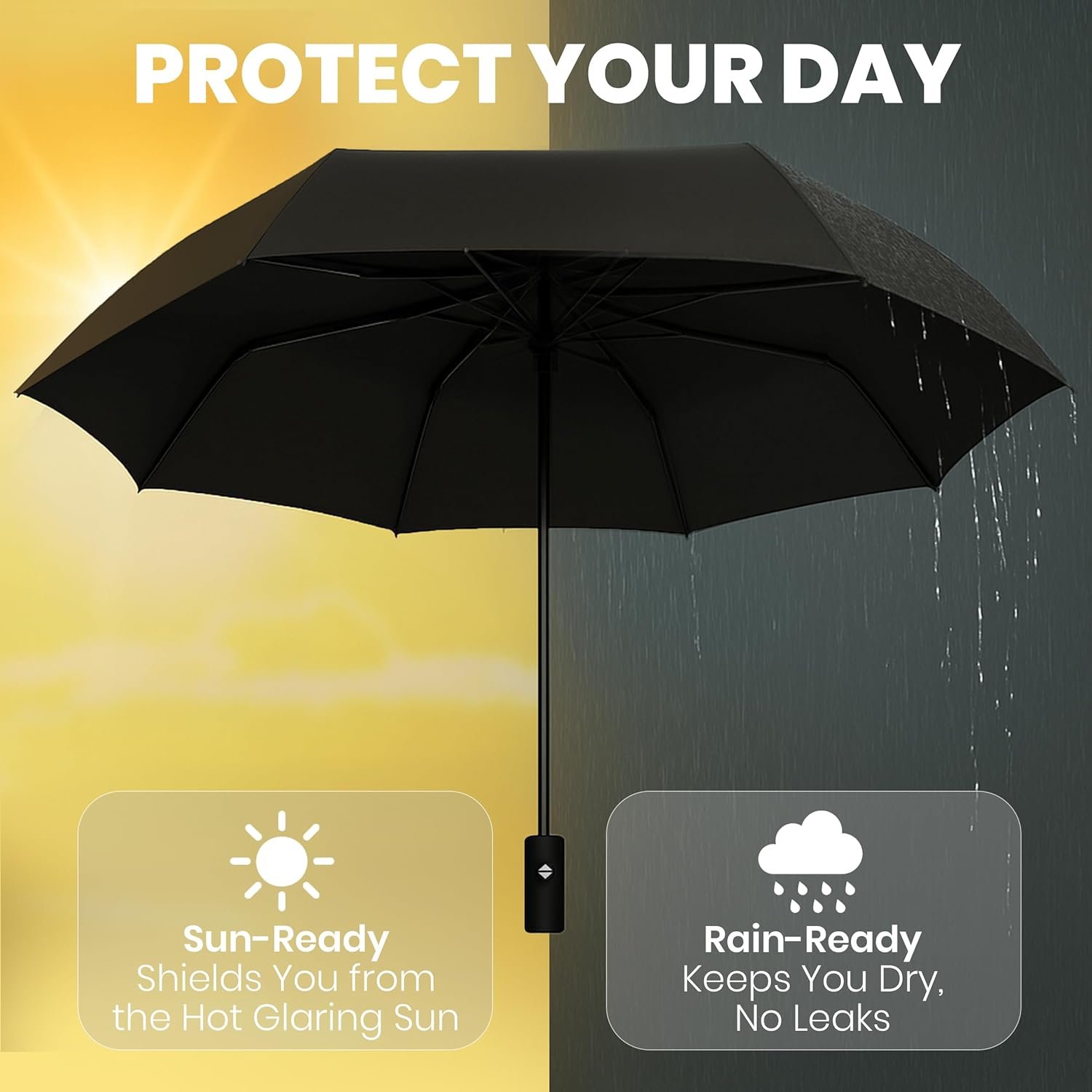 Rain-Mate Windproof Compact Umbrellas for Rain - Strong Reinforced Fiberglass Rib Design & Auto Open & Close - Portable Folding Travel Umbrella - Lightweight & Packable for Women & Men, Easy Collapse - Image 6