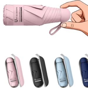 BAODINI Travel Essentials Mini Umbrella for Purse With Case Small Compact UV Sun Protection Lightweight Tiny Pocket Manual Open Close Umbrella for Women Kids and Men Fits Purse Backpack