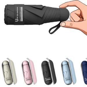 BAODINI Travel Essentials Mini Umbrella for Purse With Case Small Compact UV Sun Protection Lightweight Tiny Pocket Manual Open Close Umbrella for Women Kids and Men Fits Purse Backpack