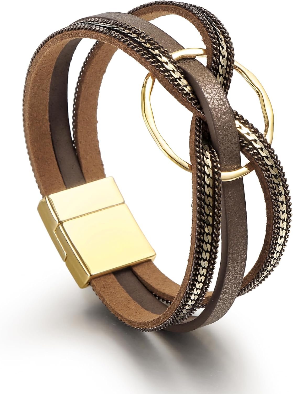 Edoneery Leather Wrap Bracelet for Women, Boho Handmade Multi-Layer Cuff with Crystal Beads Heart, Stackable Bangle Western Jewelry Gift - Image 2