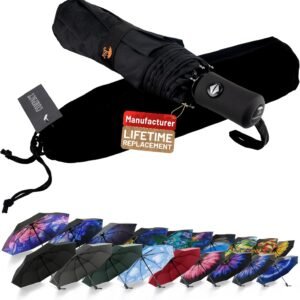 SY COMPACT Travel Umbrella - Windproof Automatic Compact Umbrella for Rain, Lightest 8-Rib, Small, Strong & Portable, Durable Grip, Fits Backpack & Car, Factory Direct (UV Available)