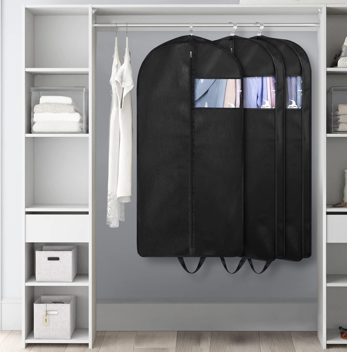 KIMBORA 43" Suit Bags for Closet Storage and Travel, Gusseted Hanging Garment Bags for Men Suit Cover With Handles for Clothes, Coats, Jackets, Shirts(3 Packs) - Image 7