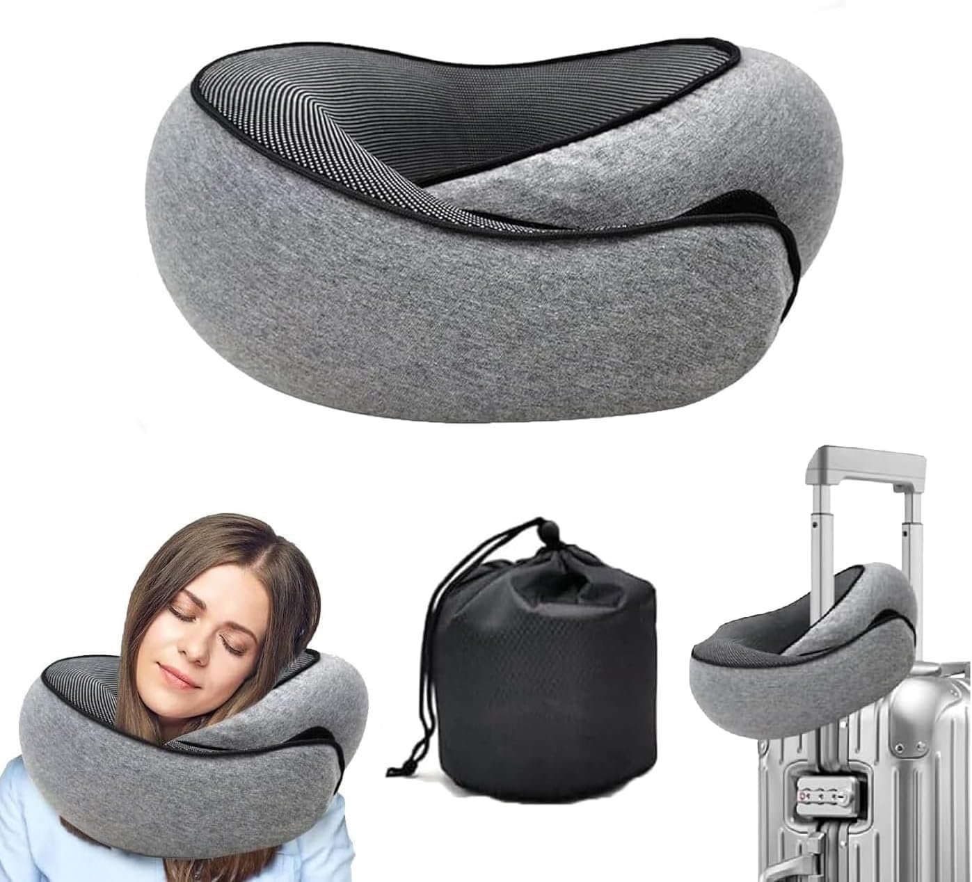 WEERSHUN Travel Pillow for Airplanes, 2026 New Memory Foam Neck Pillow with Chin Wrap for Traveling, Suitable for Airplanes, Offices and Cars (Dark Gray)