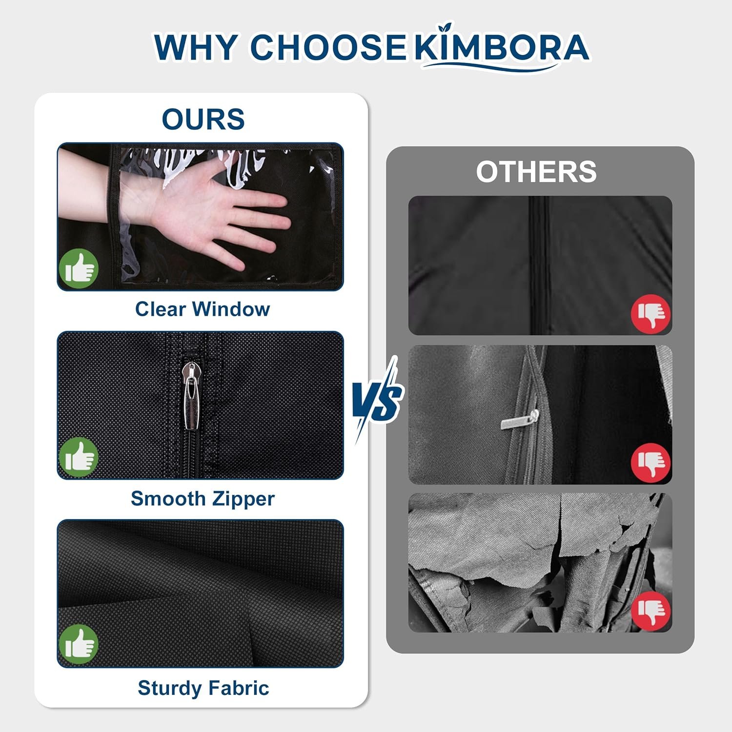 KIMBORA 43" Suit Bags for Closet Storage and Travel, Gusseted Hanging Garment Bags for Men Suit Cover With Handles for Clothes, Coats, Jackets, Shirts(3 Packs) - Image 6