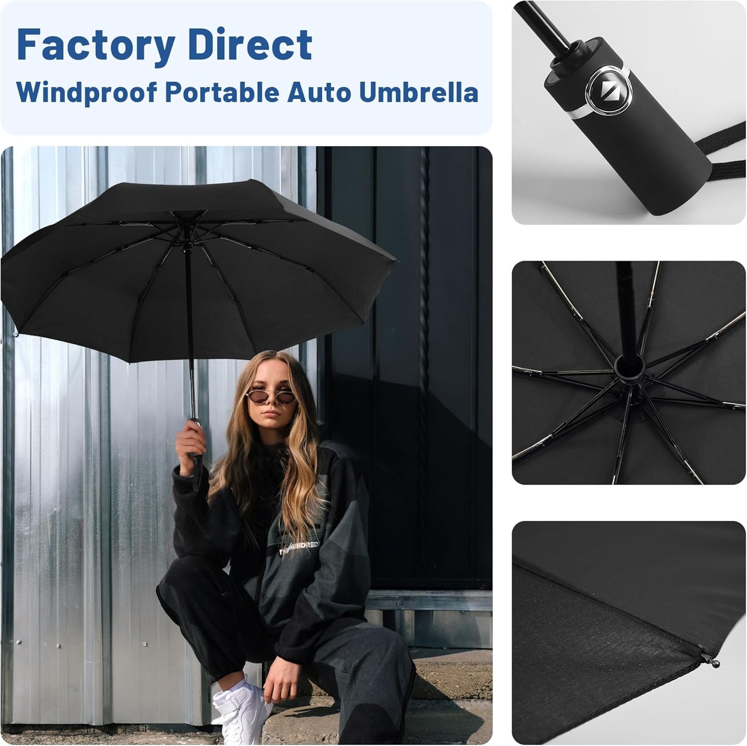 SY COMPACT Travel Umbrella for Rain, Windproof Automatic Compact Umbrella, UV Sun Protection, Lightweight Waterproof Travel Size for Backpack & Car, Factory Direct - Image 6