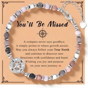 2026 Graduation Bracelet Gift for Her -Natural Stone Compass Beaded Bracelet for Women, Dainty Stack Bracelet Trendy Jewelry Gift for Middle High School College Graduates with Message Card