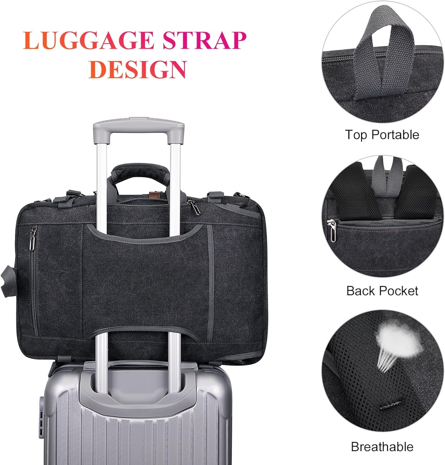 WITZMAN Canvas Travel Backpack for Men Large Laptop Backpack Fit 16 inch Carry-on Airline Approved Convertible Shoulder Rucksack(A6617-3 Black) - Image 5