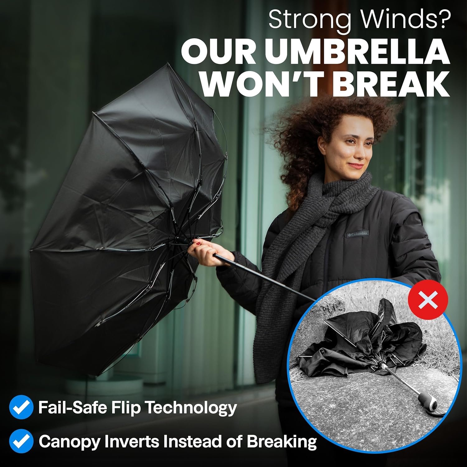 Rain-Mate Windproof Compact Umbrellas for Rain - Strong Reinforced Fiberglass Rib Design & Auto Open & Close - Portable Folding Travel Umbrella - Lightweight & Packable for Women & Men, Easy Collapse - Image 3