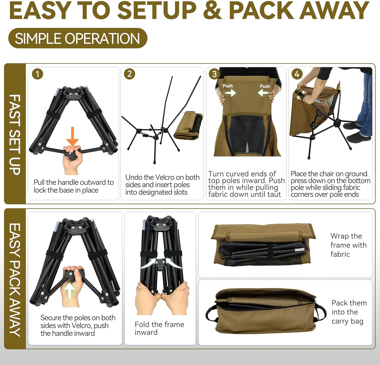MARCHWAY Lightweight Folding High Back Camping Chair with Head Support, Stable Portable Compact for Outdoor Camp, Travel, Beach, Picnic, Festival, Hiking, Backpacking (Highback Khaki) - Image 6