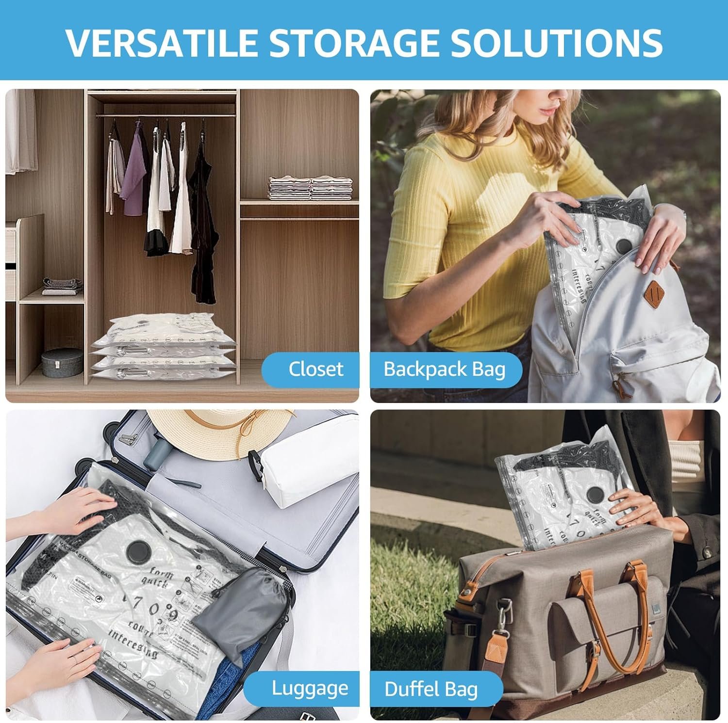 15 Packs Vacuum Bags for Travel with Rechargeable Pump, 3 Sizes Vacuum Seal Bags for Clothing, Compression Vacuum Travel Bags for Luggage, Vacuum Packing Bags for Closet Organization - Image 7