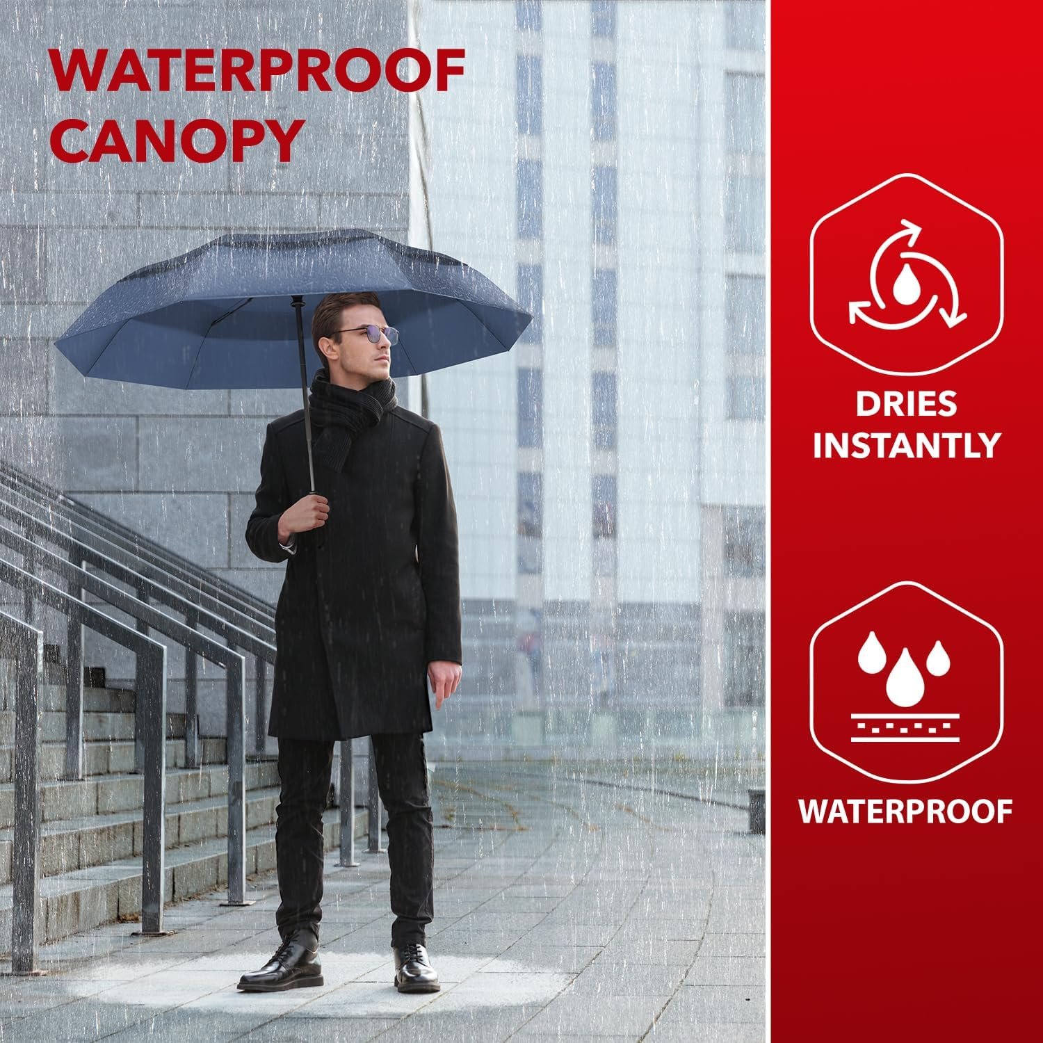Repel Windproof Travel Umbrella - Compact & Withstands Winds up to 100MPH , Strongest Premium Auto Folding Umbrella for Rain and Sun - Durable, Light & Portable for Women & Men , Fits Backpack & Cars - Image 7