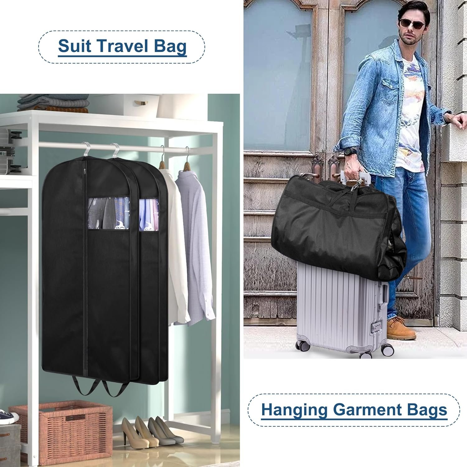 KIMBORA 43" Suit Bags for Closet Storage and Travel, Gusseted Hanging Garment Bags for Men Suit Cover With Handles for Clothes, Coats, Jackets, Shirts(3 Packs) - Image 3