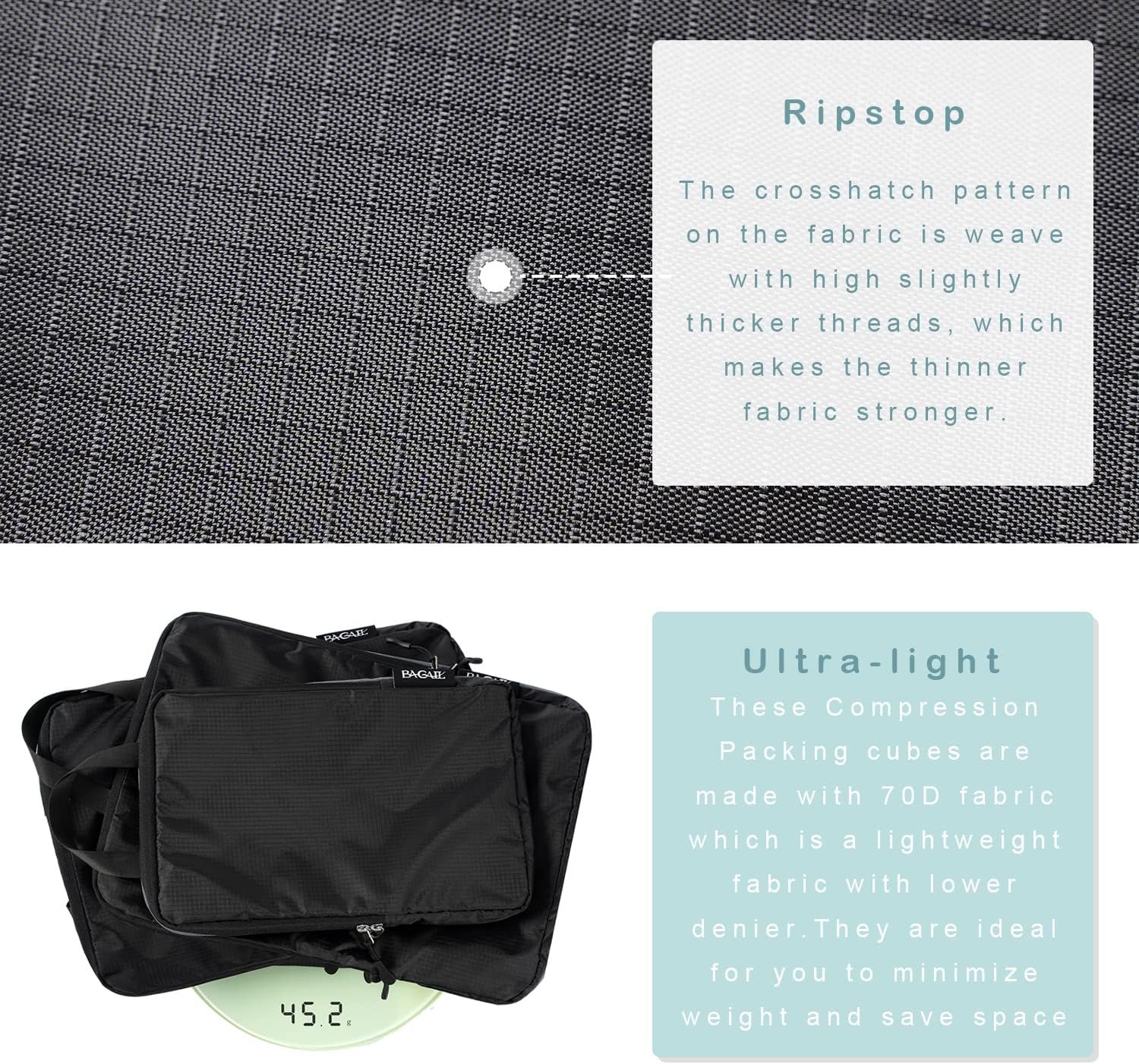 BAGAIL 6 Set Ultralight Compression Packing Cubes Packing Organizer for Travel Accessories Luggage Suitcase Backpack - Image 4