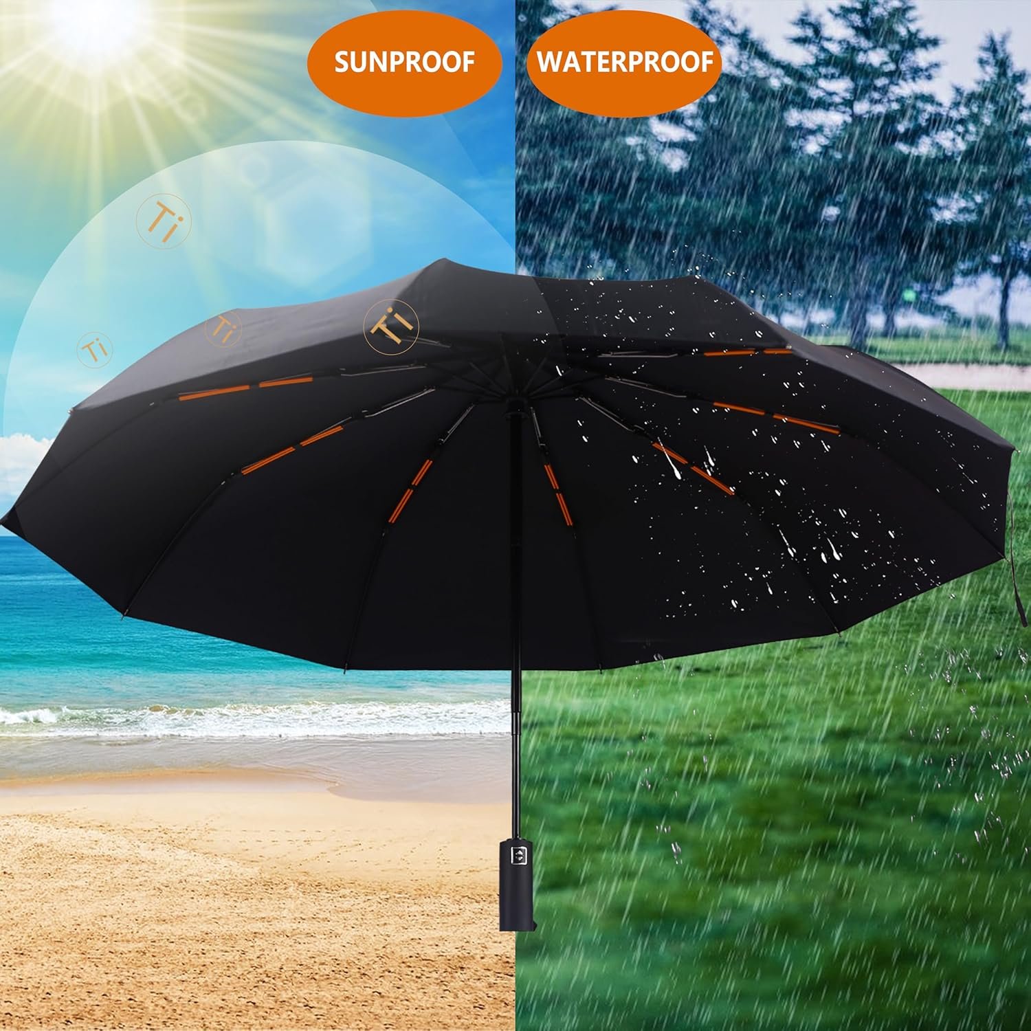 Bluinzi 46 Inch Compact Umbrellas for Rain - Travel Small Umbrella - Automatic Folding Umbrella - Windproof Portable Umbrella, Double 10-rib - Image 4
