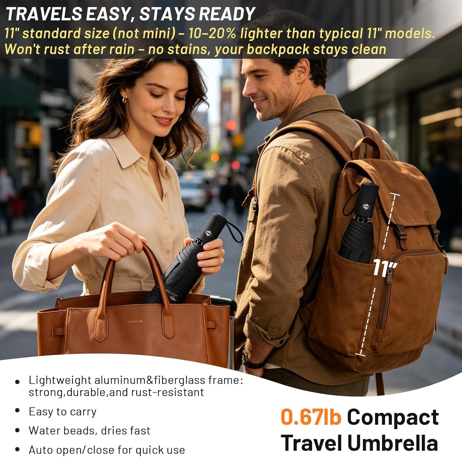 SY COMPACT Travel Umbrella - Windproof Automatic Compact Umbrella for Rain, Lightest 8-Rib, Small, Strong & Portable, Durable Grip, Fits Backpack & Car, Factory Direct (UV Available) - Image 2